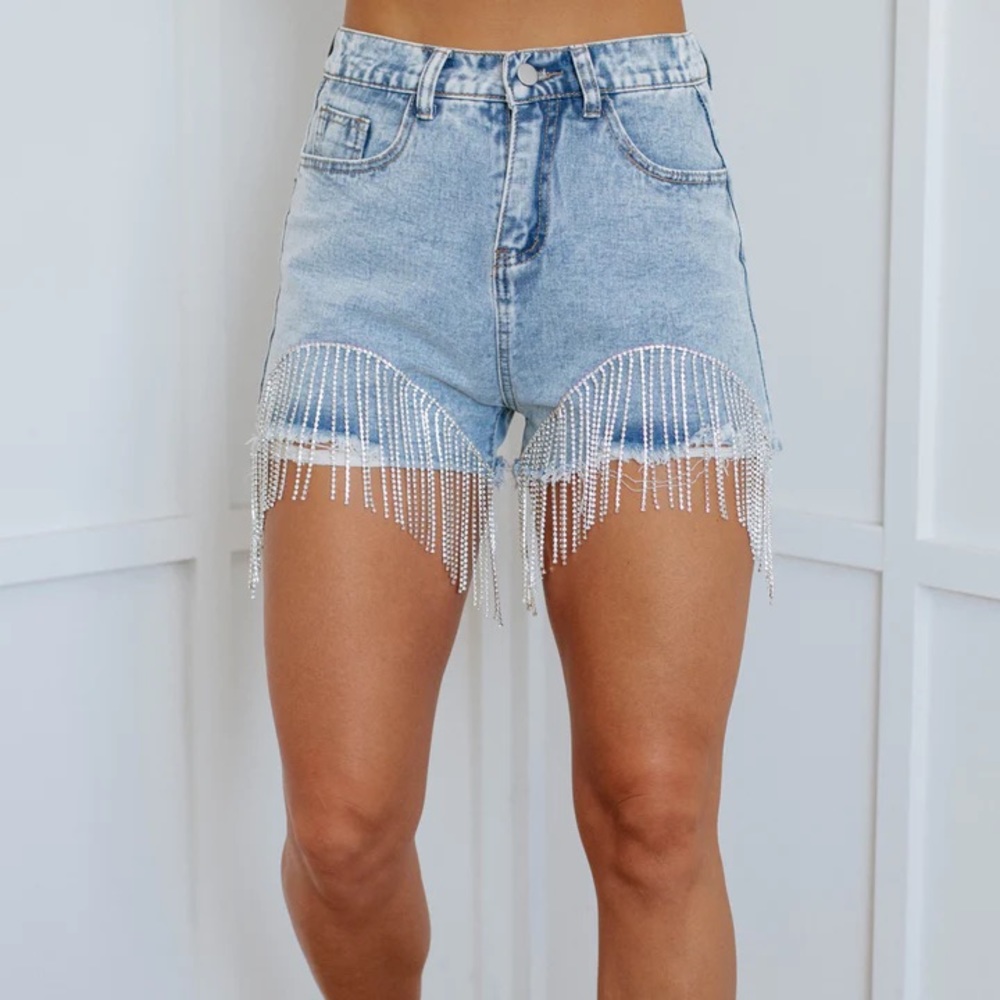 Rhinestone fringe shorts